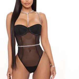 Perfect Love Mesh Rhinestone Teddy  Bodysuit